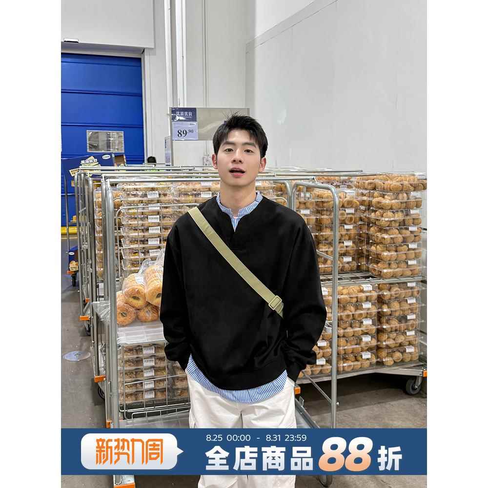 黑色假两件长袖卫衣2026新款春秋季宽松套头上衣休闲衬衫简约