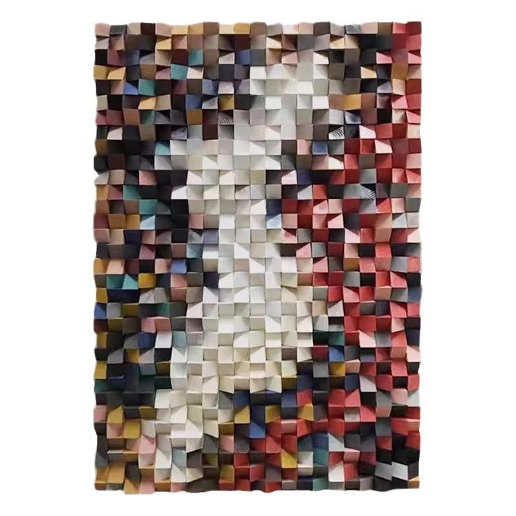 高端马赛克实木头手工装置画立体客厅装饰画餐厅壁画玄关挂画