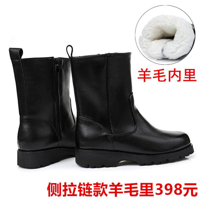 高档皮毛一体靴全牛皮雪地男士棉鞋工装靴马术羊毛靴水保暖爸爸暖