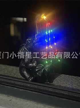 跨境新品母子象多肉花盆带太阳能流水灯四彩色户外花园庭院装饰灯