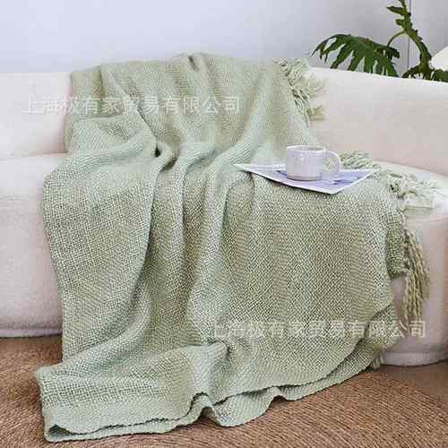 简盖约慵懒素色肌理休毯闲装饰薄绿沙发毯办INY公室午睡毯荷装饰