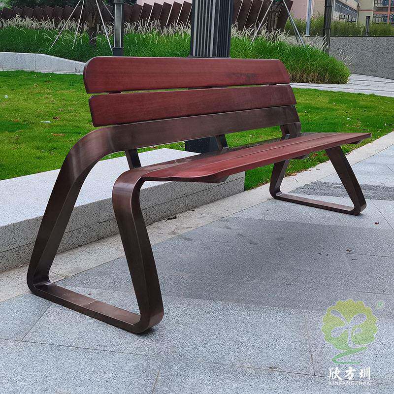 户外小区家具景点不锈钢菠萝格木条竹木休闲座椅凳子厂定制