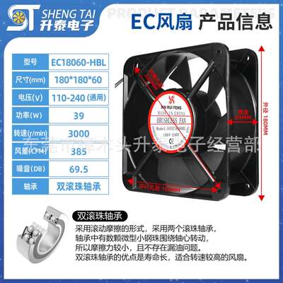 欣瑞丰18060 大风量双电压 100V-240V 散热风扇AC DC通用18cm风机