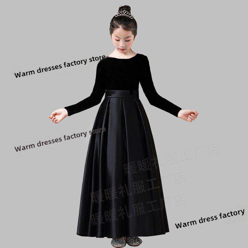 顺丰初高中小学儿童主持表演服黑色女童礼服钢琴演出服小提琴乐团