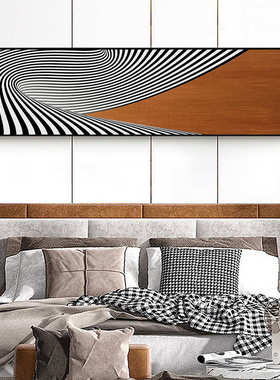 障碍运算现代简约卧室床头黑白灰橙色线条装饰画几何立体挂画壁画