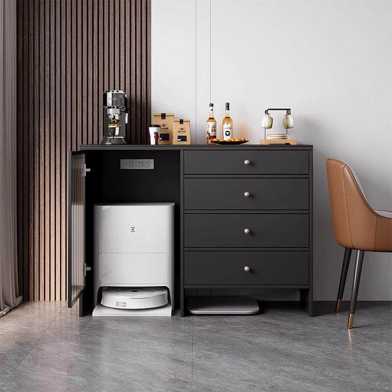 小户型餐边柜扫地机器人收纳柜子多功能中古储物柜客厅实木颗粒