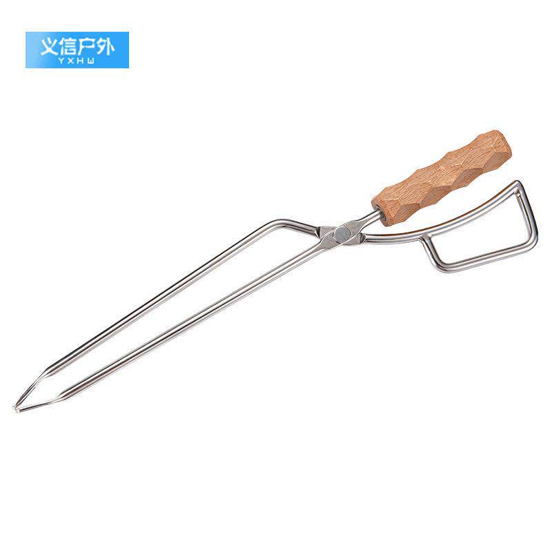 户外火钳夹不锈钢烧烤炉焚火台加碳加长木炭夹子鸭嘴火钳