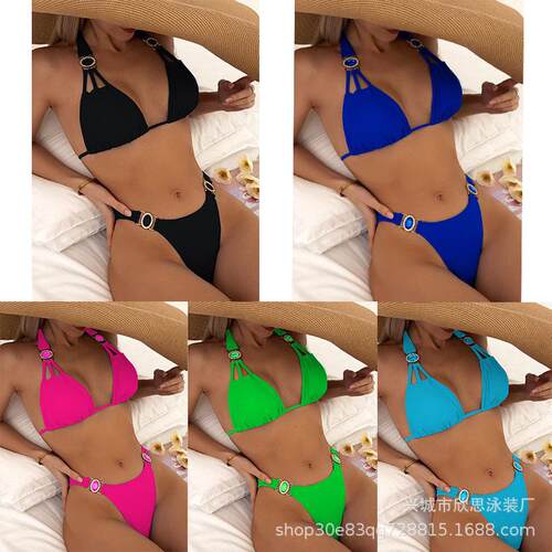 Split bikini swimsuit with gemstone straps for women's