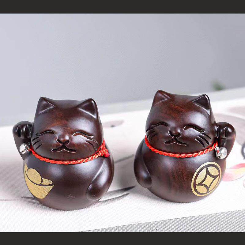 黑檀木雕招财猫摆件木质猫咪工艺品实木质发财猫店铺收银台装饰品