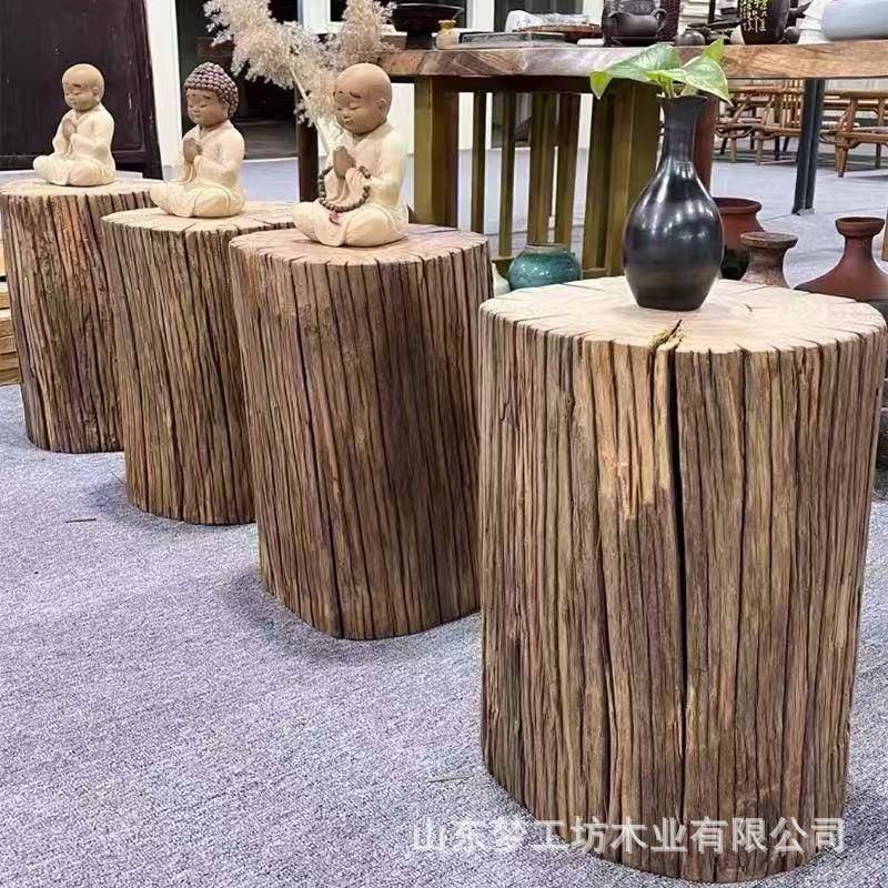原木墩化老榆木雕打金木墩根凳子茶台底603实木树墩风座树桩边几
