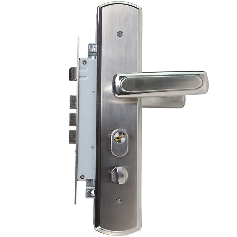 锁爵 304不锈钢防盗门锁C级大门锁三件套装 加长面板防火锁体锁芯