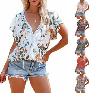 half sleeved top shirt short women front Printed open