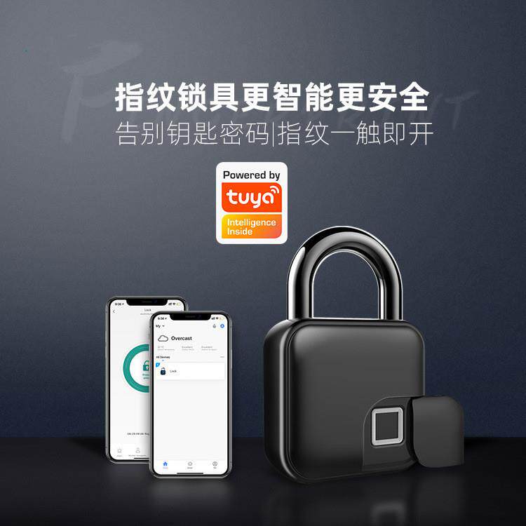 蓝牙款涂鸦智能指纹挂锁户外防水锁自行车锁可充电迷你大门U型锁