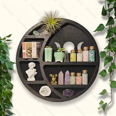 跨境Crystal Wooden Shelf圆形月亮木质挂件装饰收纳多层架墙饰