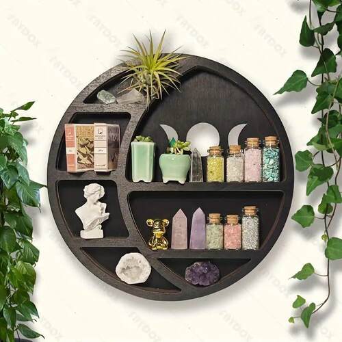 跨境Crystal Wooden Shelf圆形月亮木质挂件装饰收纳多层架墙饰