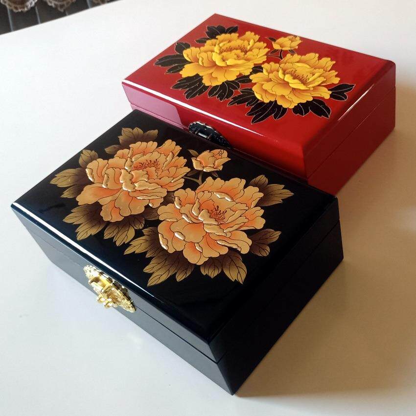 手工推光漆器木制多格糖果盒木质复古小物件多宝阁分格整理收纳盒
