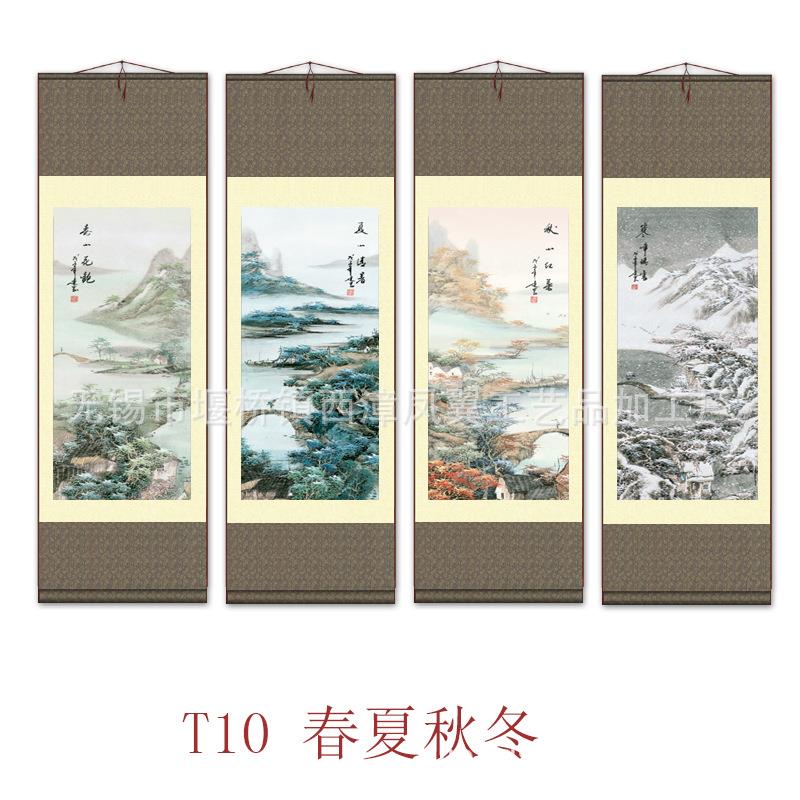 家居装饰工笔四条屏江南水乡春夏秋冬丝绸卷轴画挂画制画
