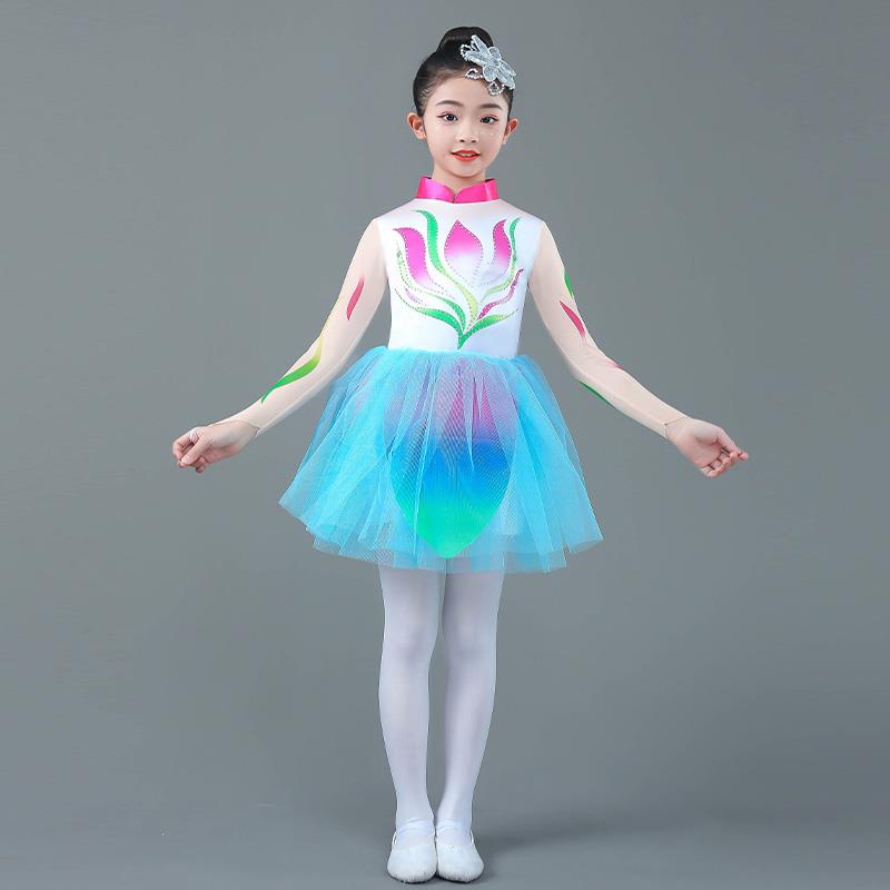正品我为祖国朵花儿童蓬画蓬纱儿裙演出服少扇子舞表演玉兰蹈花开