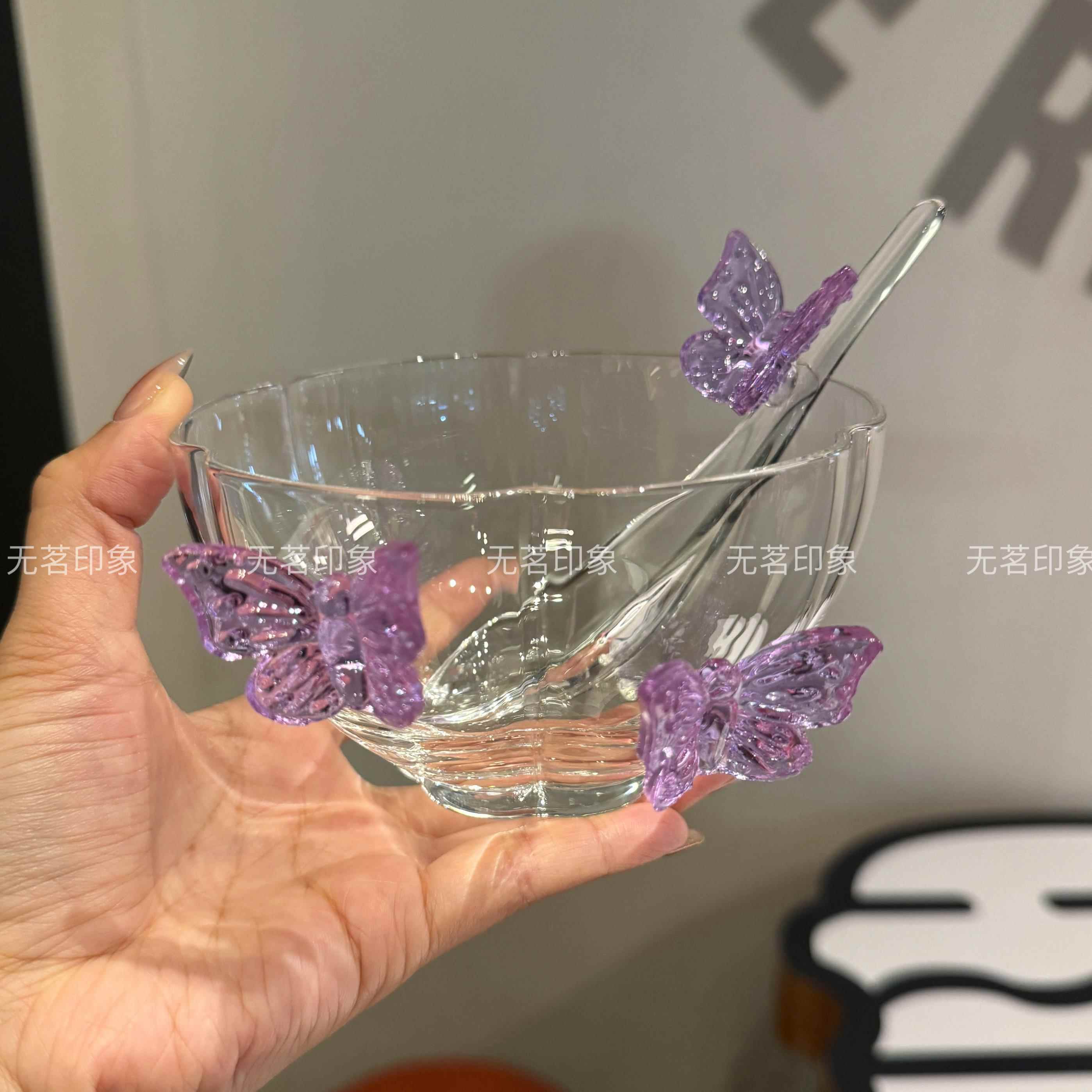 蝴蝶玻璃碗高硼硅耐热家用饭碗汤碗泡面 面沙拉碗甜品碗玻璃茶碗