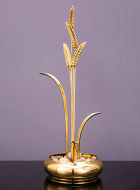 现代乔迁新居开业贺礼轻奢高档新中式黄铜大麦摆件客厅家居装饰品