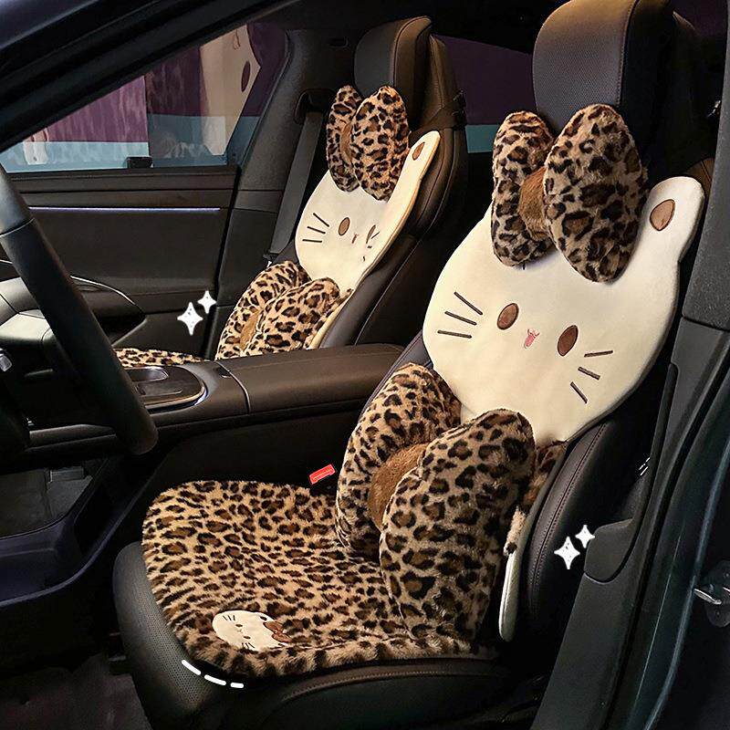 新款跨境豹纹汽车坐垫冬天保暖加热毛绒车用座椅套秋冬季车载座垫