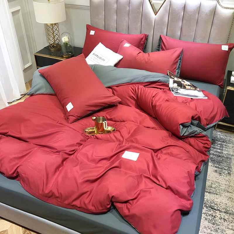 高档日式姜花黄纯色边四民件套2m宿风简约双人床罩单床笠被宿舍三