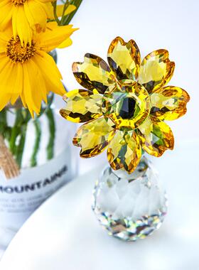 水晶玻璃工艺品简约车摆件太阳花桌面装饰向日葵花朵教师节礼物