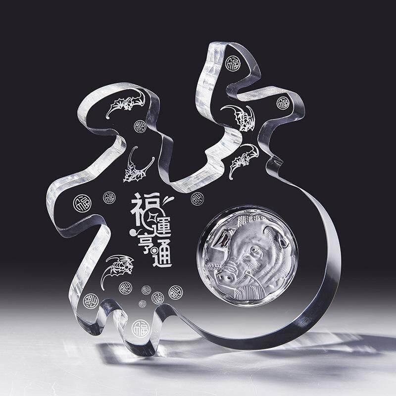 水晶福内雕福财运福十二生肖福水晶工艺品摆件定制