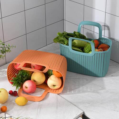 Large supermarket shopping basket, imitation rattan woven pl