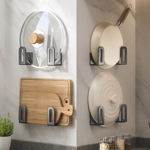 No-drill pot lid rack, kitchen storage shelf, wall-mounted c