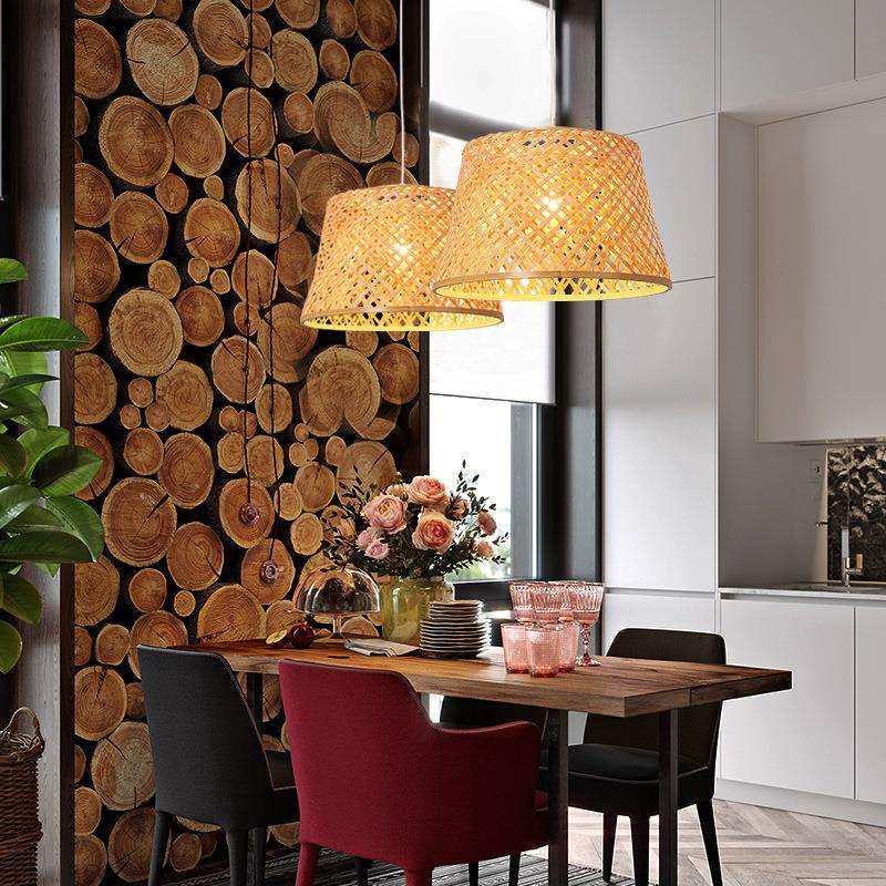 觅竹苑中式餐厅吊灯客厅简约现代创意个性卧室竹编吊灯吧台灯