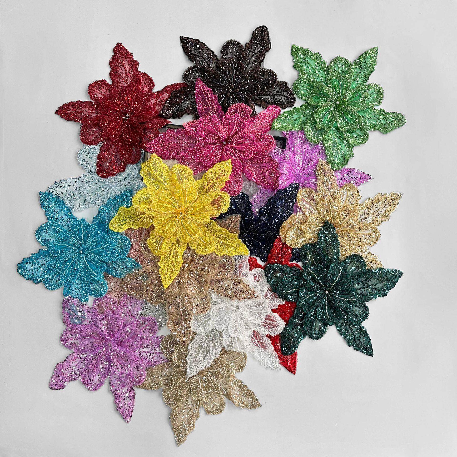 现货多色亮片钉珠立体花朵贴花装饰新款服装礼服配裙胸花布贴