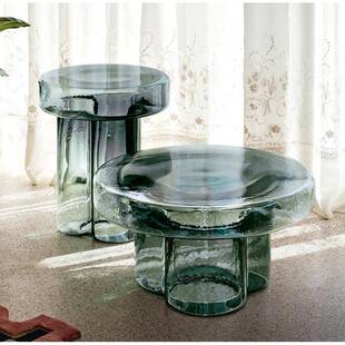 花轻奢苏玻打璃茶几圆形高矮组合梅约小户型简客厅创意设计感EFG