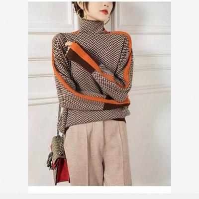 Women Loose Sleeve Wool Sweater Contrast Lazy Imitation