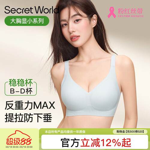 SecretWorld大胸显小内衣女夏季薄款提拉防下垂收副乳无痕文胸罩