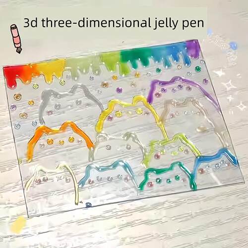 3D立体果冻笔荧光标记彩色变化闪光古卡手帐学生专用彩色标记手帐花型儿童手写报双线轮廓笔凝胶不透明彩色网