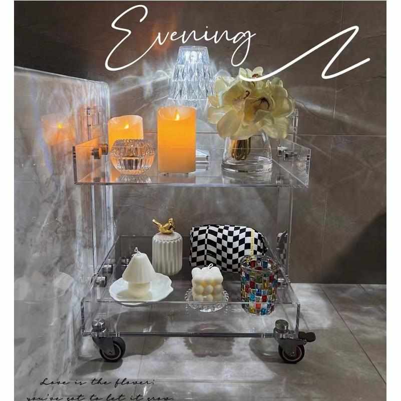 轻奢透明边几亚克力家用小推车组合角几客厅置物架移动茶几床头柜