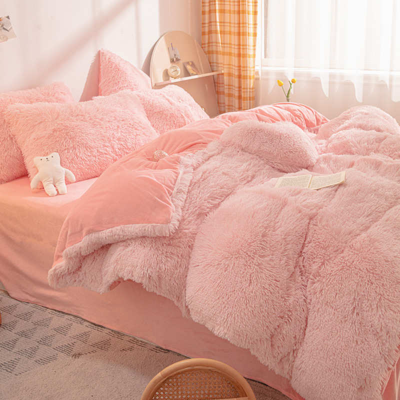 绒长毛绒加厚外贸水晶床单保暖水貂单件件套绒被套 三件套四