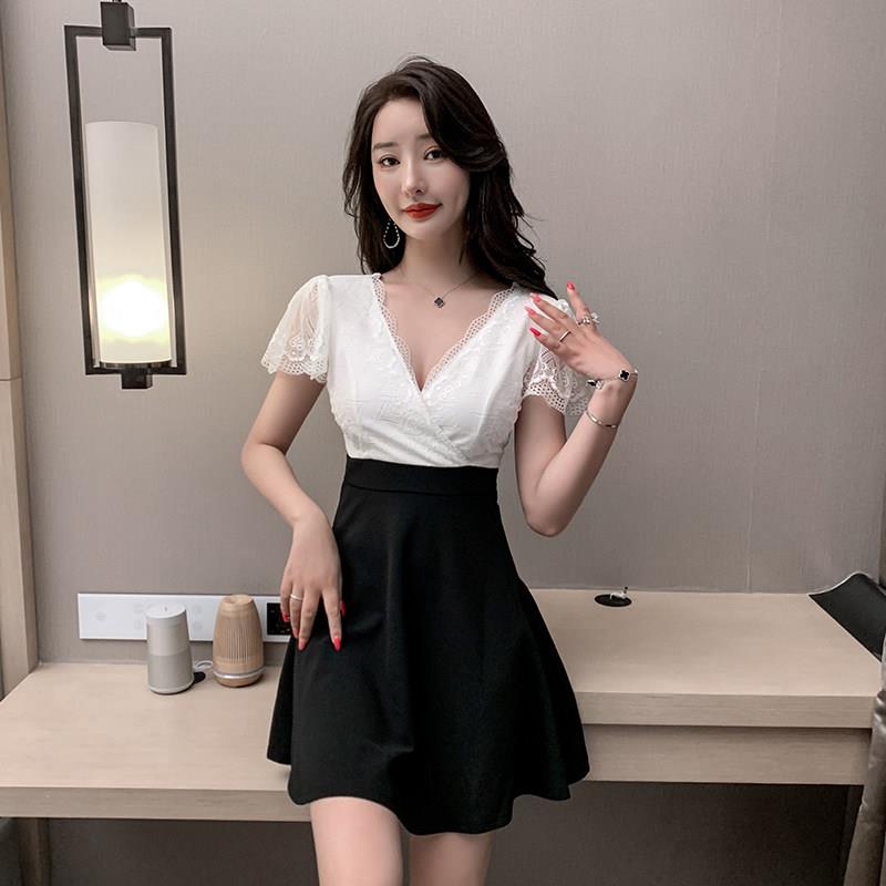 夜总店连衣裙遮肚子显瘦气质v领蕾丝性感女装工作服夜场上班衣服