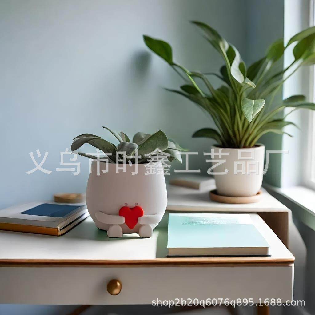 多肉花盆抱爱心创意花盆网红个性花盆摆件树脂庭院花园