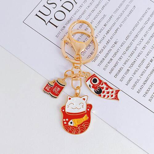 Lucky Cat Keychain Koi Metal Pendant Key chain Bag Backpack