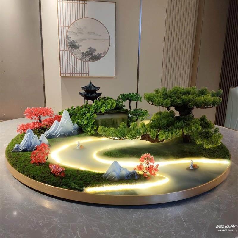 J餐桌中间摆件摇控喷雾化灯光遥控桌摆转盘摆台圆桌转心装饰盆景