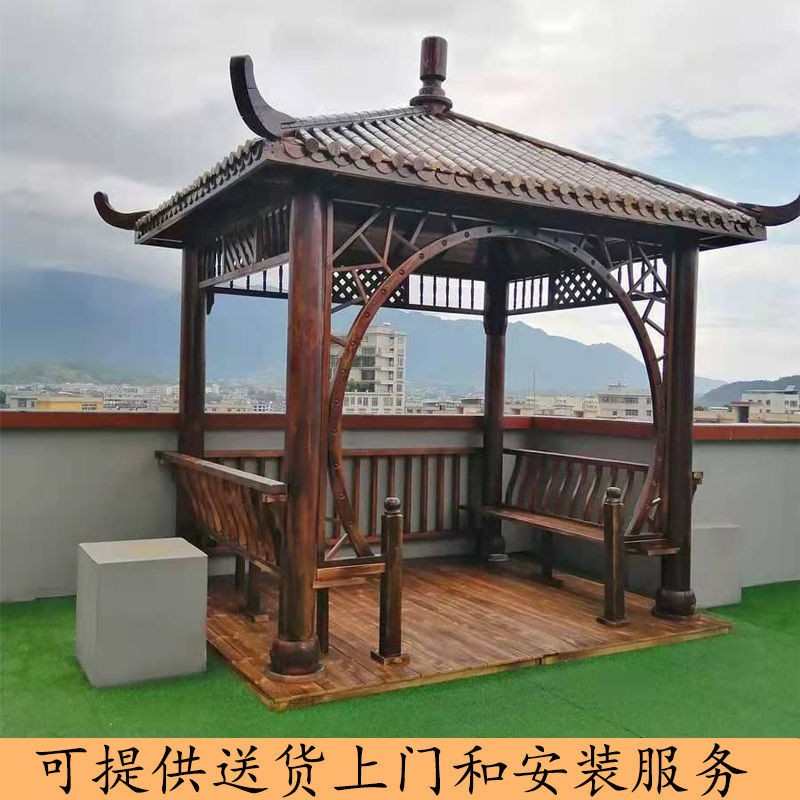 户外凉亭仿古四角亭防腐木庭院别墅户外组装木屋定制花园数值瓦亭