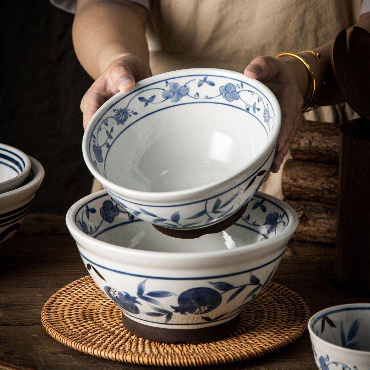 日式手绘釉下彩陶瓷碗拉面碗家用汤碗大碗泡面碗潮州餐具碗具套装