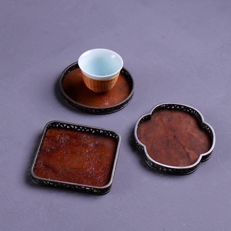 锡仿石托壶盘MJT茶盘垫茶具承古锡镂空花边杯垫壶垫壶隔热垫