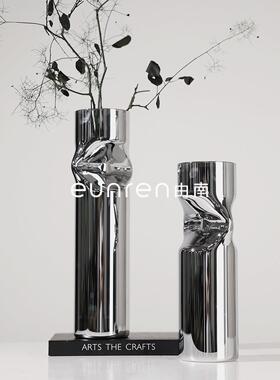 现代简约玻璃管圆柱水培干花器花瓶摆件售楼处家居餐桌面软装饰品