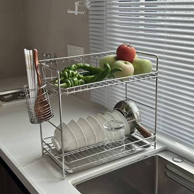 博尚家304不锈钢厨房碗架双层沥水置物架水槽边收纳架餐具架整理