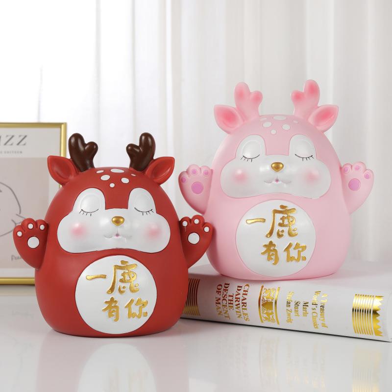 年新款小鹿存钱罐摆件卡通防摔儿童储蓄罐梅花鹿储钱罐小礼品