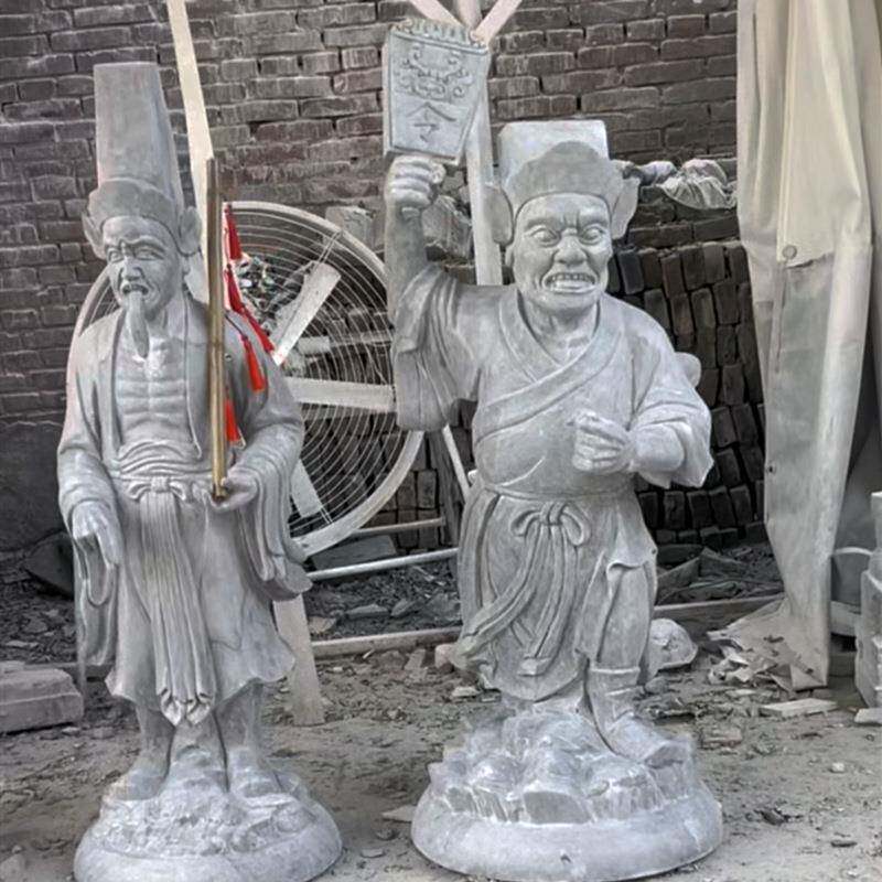 石雕黑白无常雕塑钟馗捉鬼阎王爷牛头马面黑白无常雕像摆件