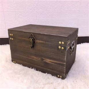 锁实木特大号物储子木盒长方形箱箱带收纳木箱木箱带复古盖子
